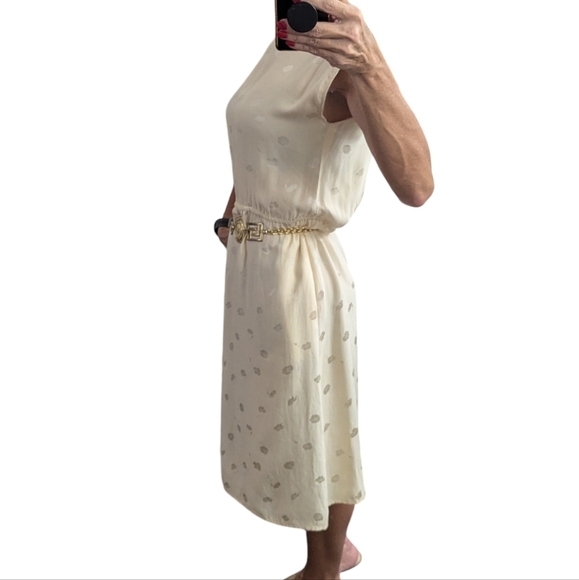 Vintage I. Magnin Silk Midi Dress Cream 80s Minimalist Elegant Size 4 - Picture 6 of 12
